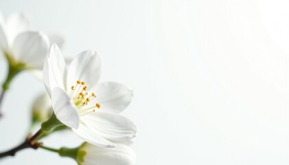 Obraz premium Delicate white blossoms against pure white backdrop, subtle, simple