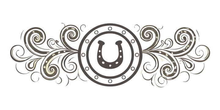 Black ornamental horseshoe divider with swirling scrolls