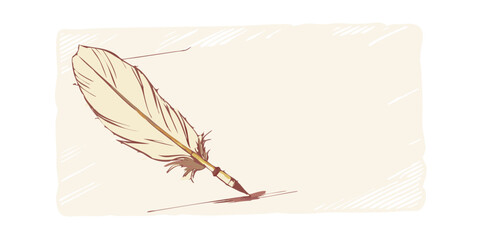 Feather quill drawing on textured beige background