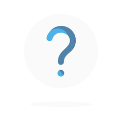 Minimal blue question mark on white circle background