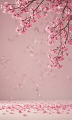 Obraz premium Floating pink sakura petals against a blurred pastel backdrop , nature, bokeh