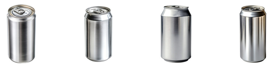 Set, group, collection of Blank Slim Aluminum Can isolated on transparent background.