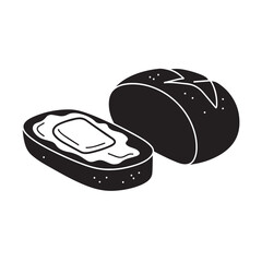 A Simple Black and White Illustration of a Buttered Bread Roll