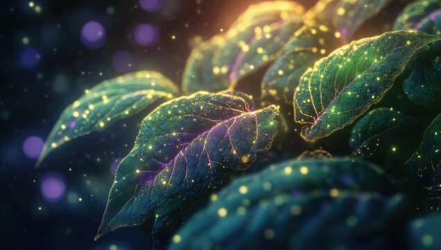 Vibrant, glowing potato plant leaves