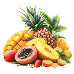 Modern Tropical Fruits Isolated on Transparent Background