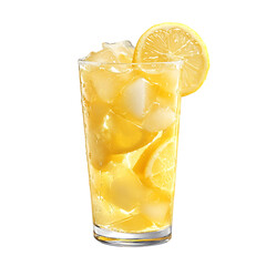 Glass of Lemonade with Ice and Lemon Slices Isolated on Transparent Background