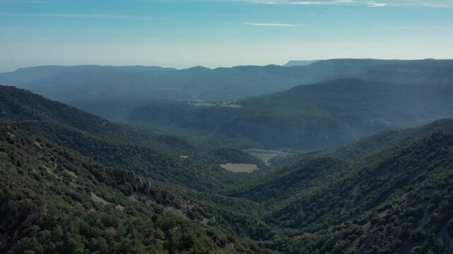 Aerial view of The Prades Mountains Catalonia Spain.