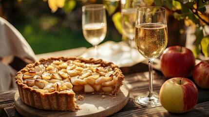 Naklejka premium Graduation Celebration with American Apple Pie and Wine