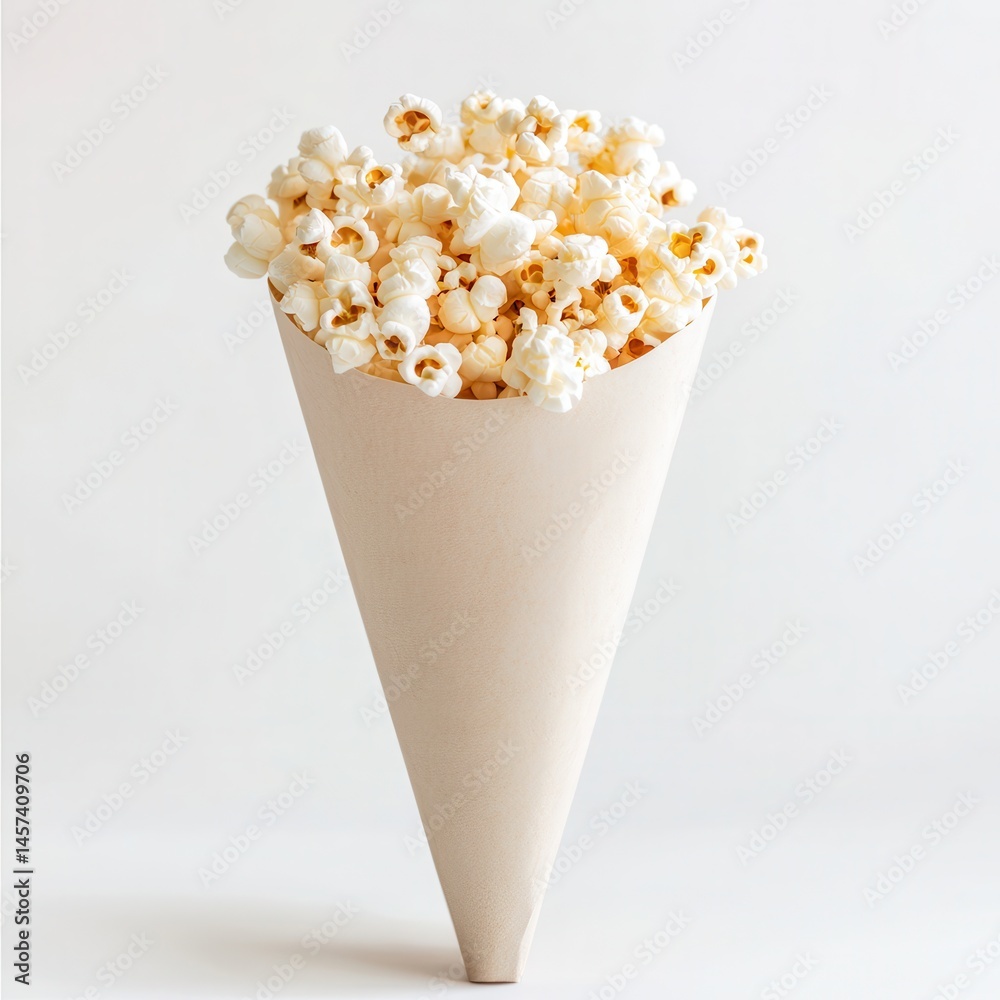 Aufkleber cone full of delicious popcorn. freshly popped kernels in a paper container, perfect for a snack or 