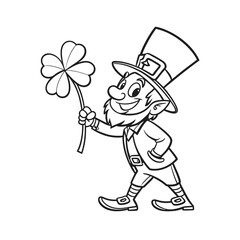 a black line art drawing leprechaun vector art silhouette