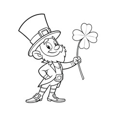 a black line art drawing leprechaun vector art silhouette