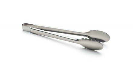 Stainless steel tongs on white background