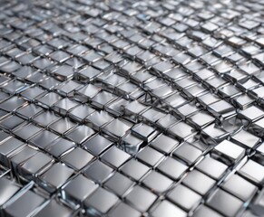 Reflective silver metal, geometric grid pattern , shiny, metal