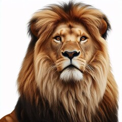 Fototapeta premium Close-up of lion head on white background.