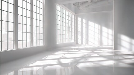 Bright White Studio Space with Shadows from Large Windows