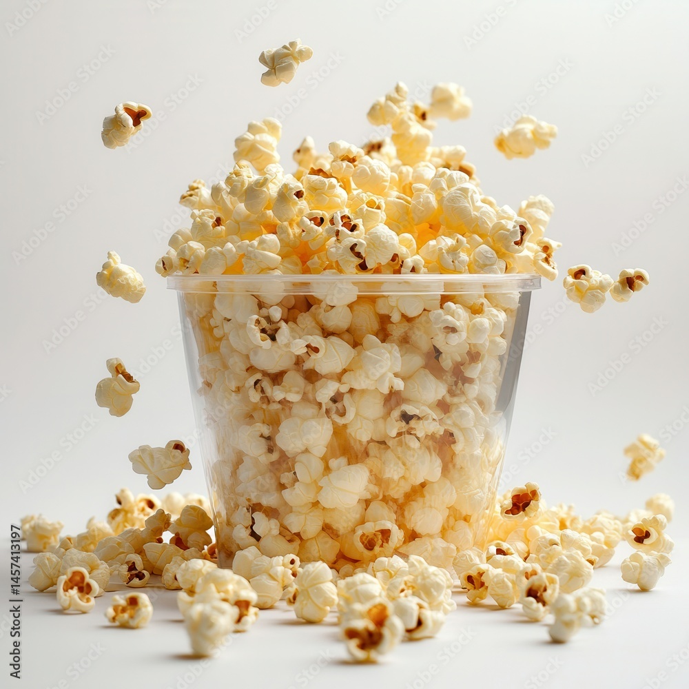 Aufkleber a bucket of popcorn overflowing with fluffy, light-colored kernels. some popcorn are scattered aroun