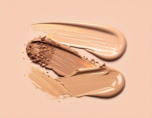 Cosmetic Foundation Swatches and Powder Various Skin Tone Colors, Makeup Texture, Beauty, Face Product Close-Up