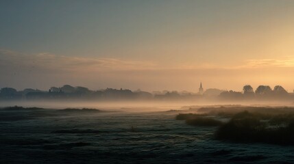 Tranquil Coastal Landscape at Sandwich Bay Amidst Morning Fog