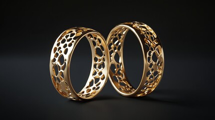 Elegant Gold Rings Intricate Design Luxury Jewelry Wedding Bands Fashion Accessory Golden Circles Abstract Pattern Decorative Ornament Modern Minimalist Style Precious Metal       