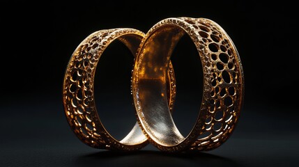 Elegant Golden Rings Intricate Design Luxury Jewelry Ornate Pattern Modern Accessory Precious Metal High Resolution Detailed Texture Abstract Art Golden Circles Luxury Style       