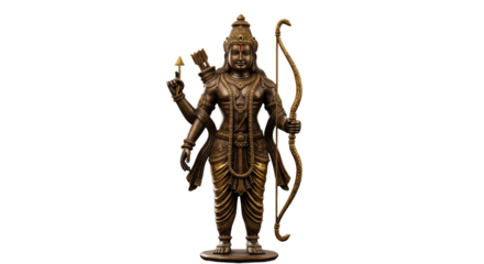 Lord Rama with arrow Golden Statue Isolated on transparent background, Lord Rama Statue PNG 