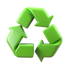 recycle symbol 3d icon in cartoon plastic style minimal isolated on transparent white background, clipping path