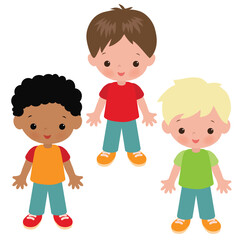 Cute little boys vector cartoon illustration