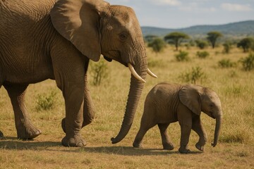 Obraz premium Elephants strolling African savanna