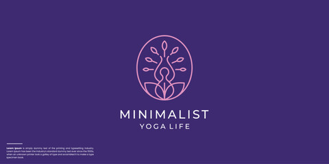 Abstract yoga human linear logo. Thread person flower balance logotype.