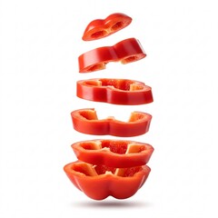 Falling red bell pepper, cut into pieces