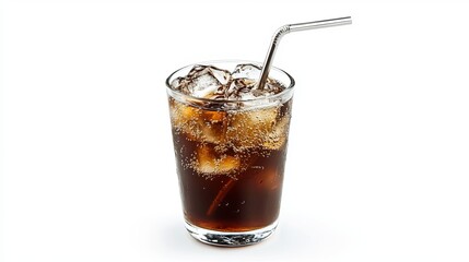 Refreshing iced cola drink in glass with metal straw cubes bar soda cold dark food cafe sweet fizzy