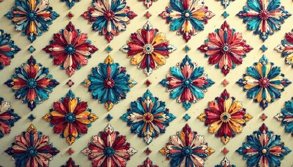 Intricate floral damask pattern in muted tones, antique, scroll