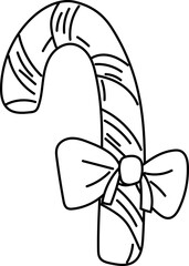 Candy Cane - Christmas line art icon in black and white, perfect for festive designs, greeting cards and seasonal decorations