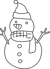 Snowman - Christmas line art icon in black and white, perfect for festive designs, greeting cards and seasonal decorations