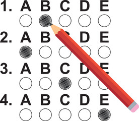 Pencil filling in circles on multiple choice test. 
Optical form.
