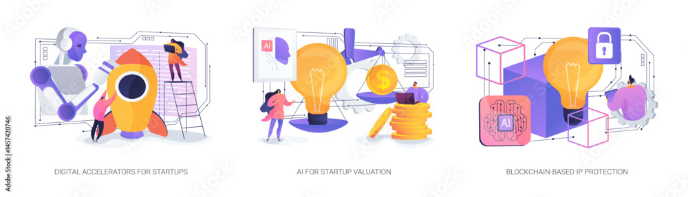 Poster ai and blockchain for startups abstract concept vector illustrations.