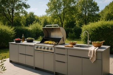 Modern outdoor kitchen setup.