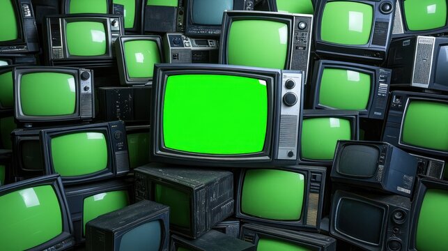 Retro televisions with green screens