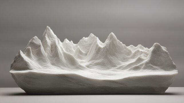 Abstract white marble mountain sculpture art modern minimalist design grey home dart form stone peaks