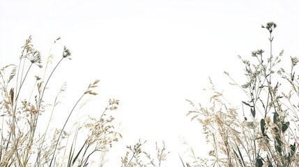 Obraz premium Elegant Dried Wildflowers Botanical Meadow Grass Beige Cream White Natural Minimalist Simple Floral Nature Background Texture Design Element Illustration art soft pale weeds stems 