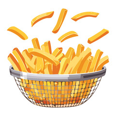 tossing fries in fryer basket - vector illustration