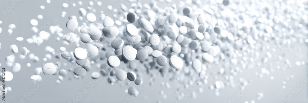 Aufkleber sterile background filled with scattering white pills in dynamic motion illustrating pharmaceutical 
