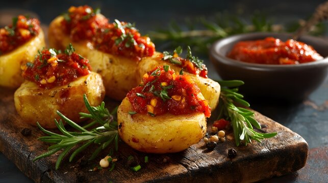 Delicious mini potatoes, beautifully baked and topped with fresh, homemade tomato salsa.