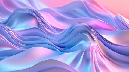 Fototapeta premium Soft waves of iridescent fabric cascade gently, blending shades of pink and purple. The silky texture creates a serene, dreamlike atmosphere, perfect for artistic backgrounds