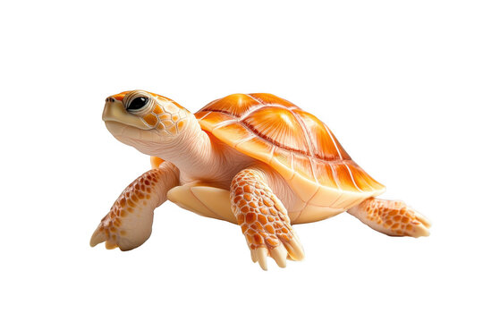 Sea turtle with orange shell on transparent background