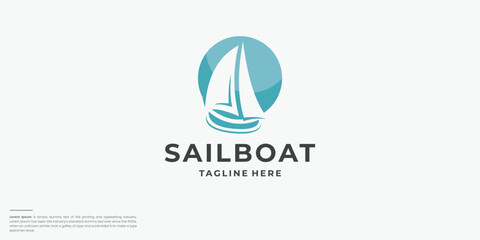 silhouette sailboat logo design on circle shape vector illustration.