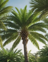 Obraz premium Lush green palm tree, leaves spread wide, isolated , caribbean, miami