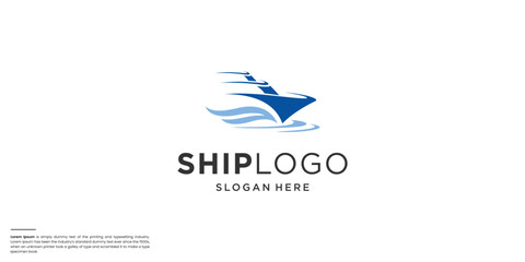 silhouette vector sailing ship logo design.	