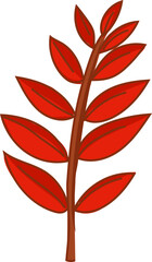 Red Branch Leaves - Hand-drawn autumn nature illustration including leaves, mushrooms, and forest elements in colorful cartoon style