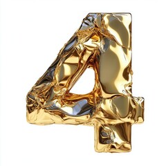 Gold metallic number four with crumpled texture